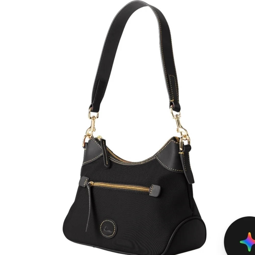 Dooney‎ & Bourke Hobo Black Nylon Shoulder Small Bag with Gold Details